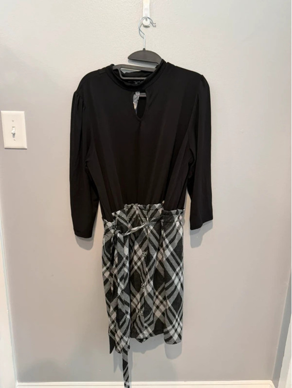 Adrienne Vittadini Black Plaid Tie Waist Dress XL NWT